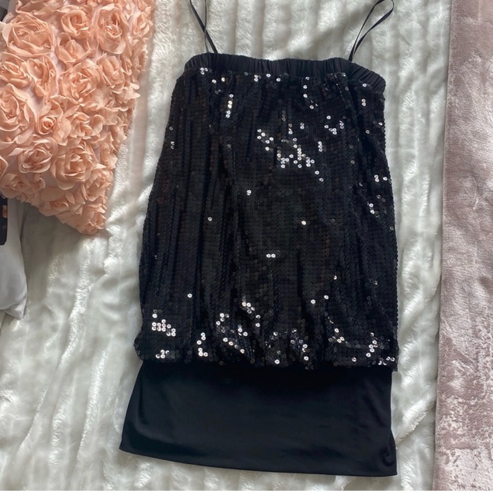Black Strapless With Cut-out On Back Sequin Mini Dress